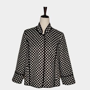 Chico's Black & White Dot Fleece Mandarin Collar Jacket Size M